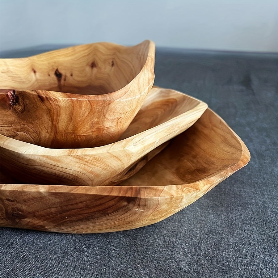 RusticWood - Solid Wood Snack & Fruit Bowl for Living Room Decor