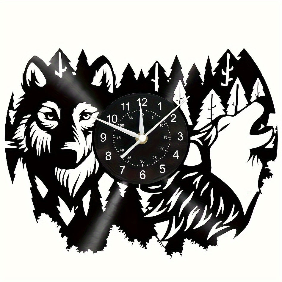 Vinyl Record Wolf Theme Wall Clock - Silent Clock for Living Room and Bedroom Decor