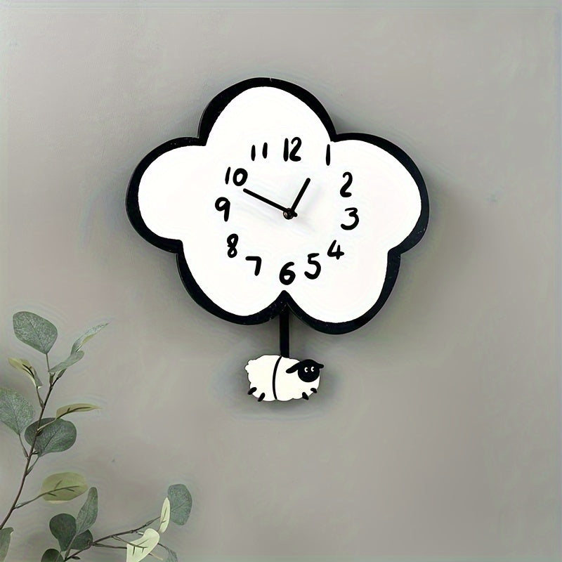 CloudSwing - Cartoon Stille Wandklok met Schommelend Schaap