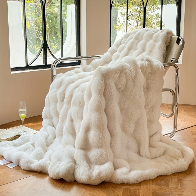 1 Pezzo Coperta in Finta Pelliccia di Coniglio Bubbel Fleece - Coperta di Lusso Morbida per Divano, Spessa Coperta Calda in Fleece per Pisolino e Aria Condizionata