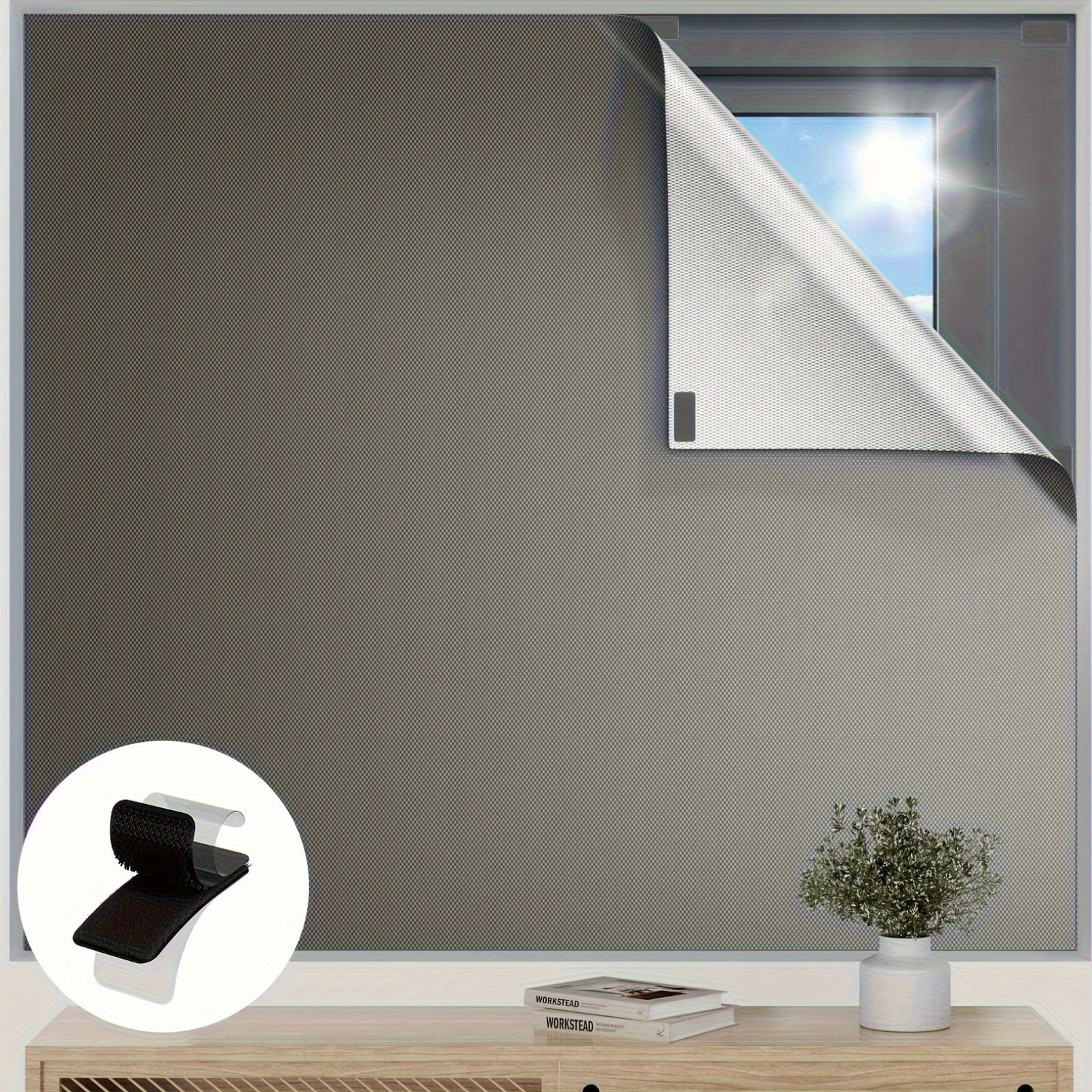 Cortinas Opacas Clássicas de Malha - Poliéster Resistente aos Raios UV com Gancho e Laço para Quarto e Quarto de Criança