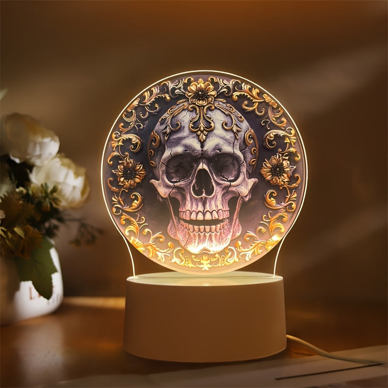 LumiSkull - Candeeiro de Mesa de Acrílico Colorido com Forma de Crânio USB para Quarto e Decoração de Halloween