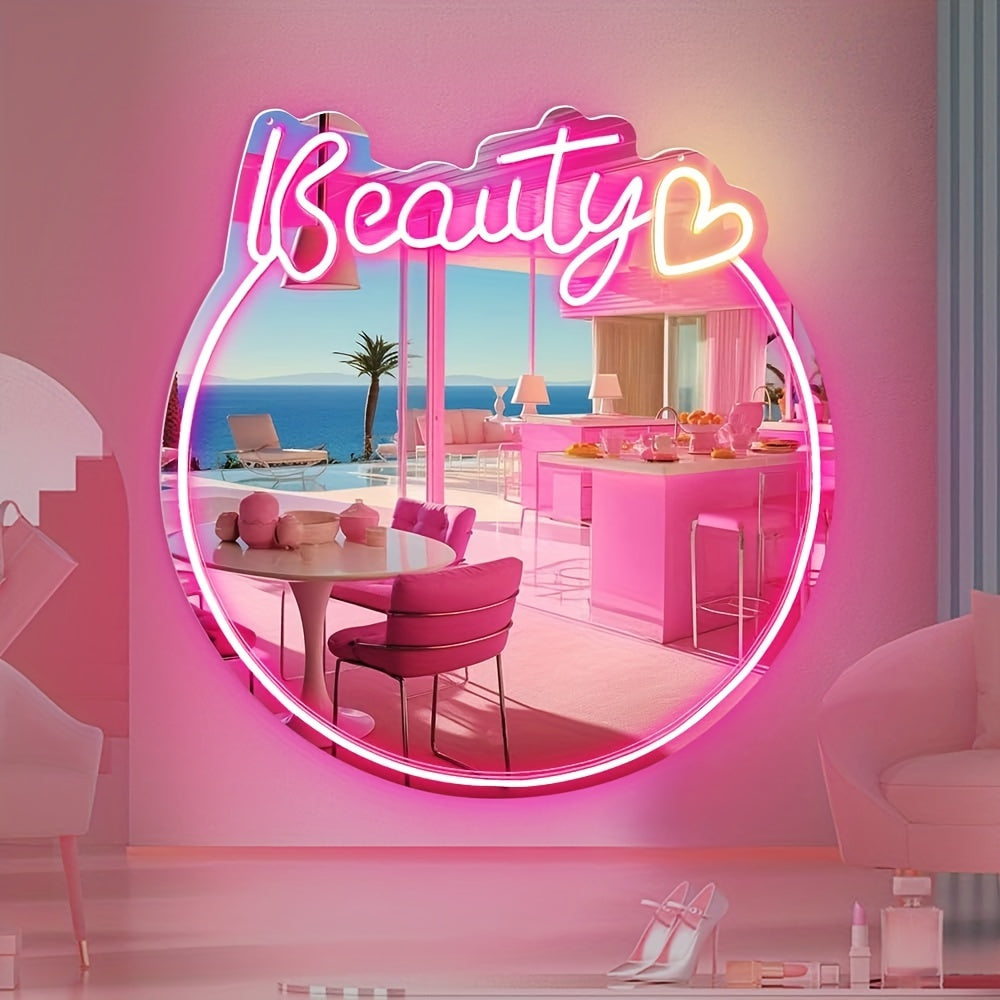 Specchio Neon Bellezza - Montaggio a muro, luce per specchio alimentata da USB per camera delle ragazze o salone di bellezza
