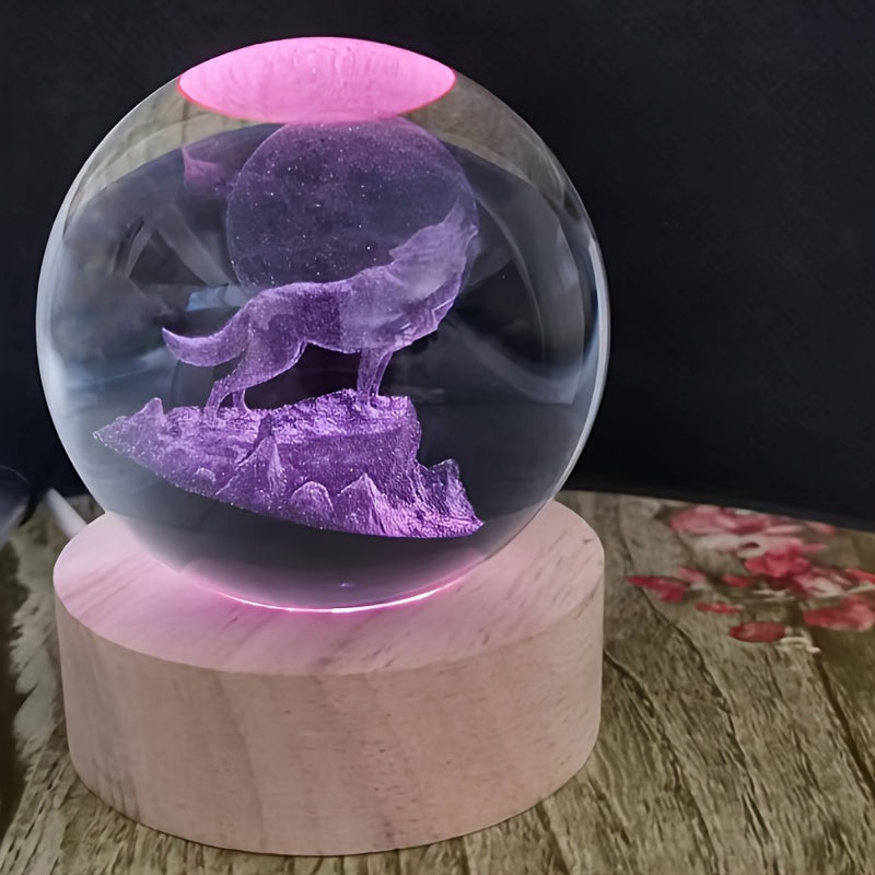 WolfLamp - Bola de nieve de cristal con lobo aullador 3D lámpara nocturna USB