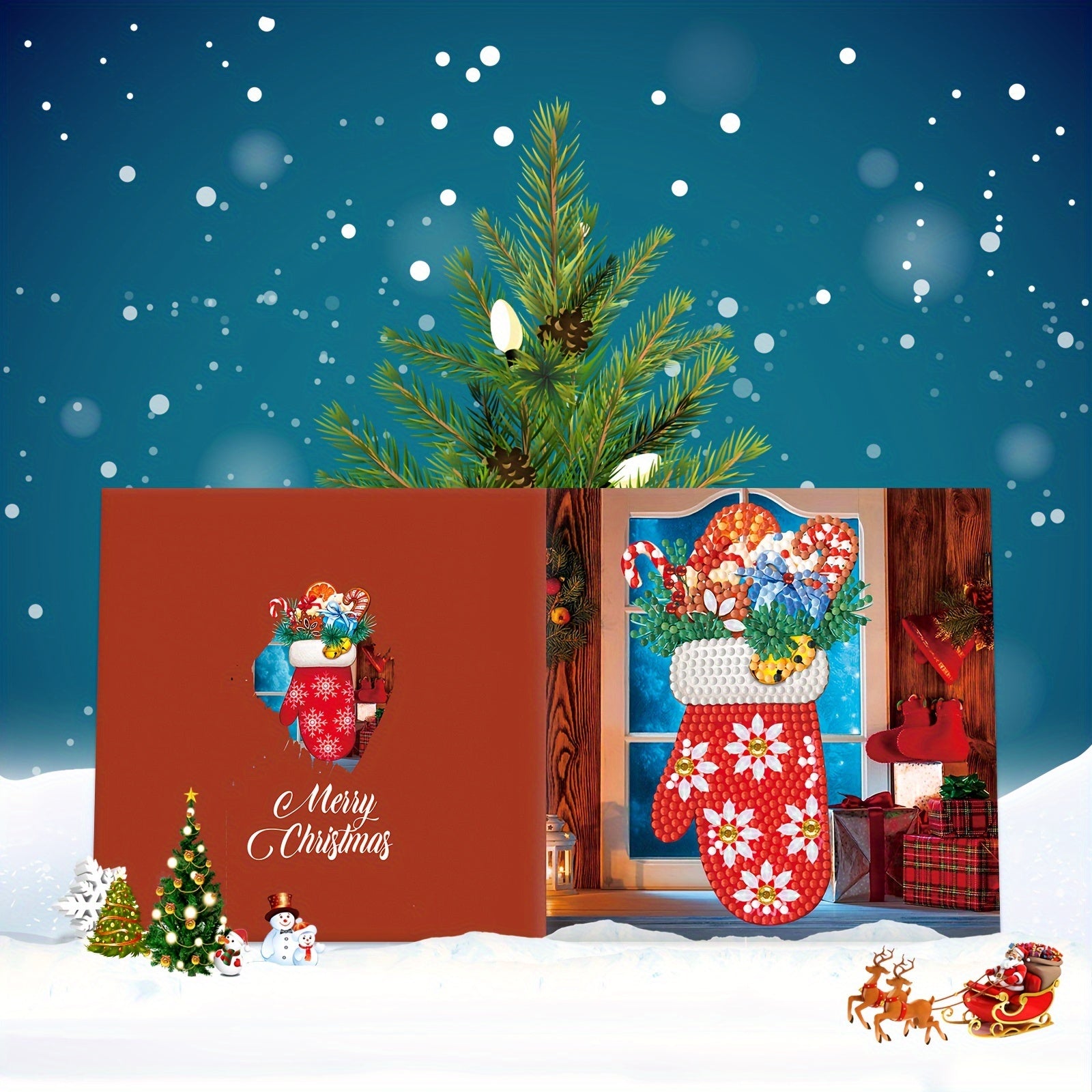 Set di Biglietti d'Auguri con Dipinti in Diamante da 12 Pezzi - Mosaico Fatto a Mano per Natale e Capodanno, Personalizzabile con Messaggi Caldi