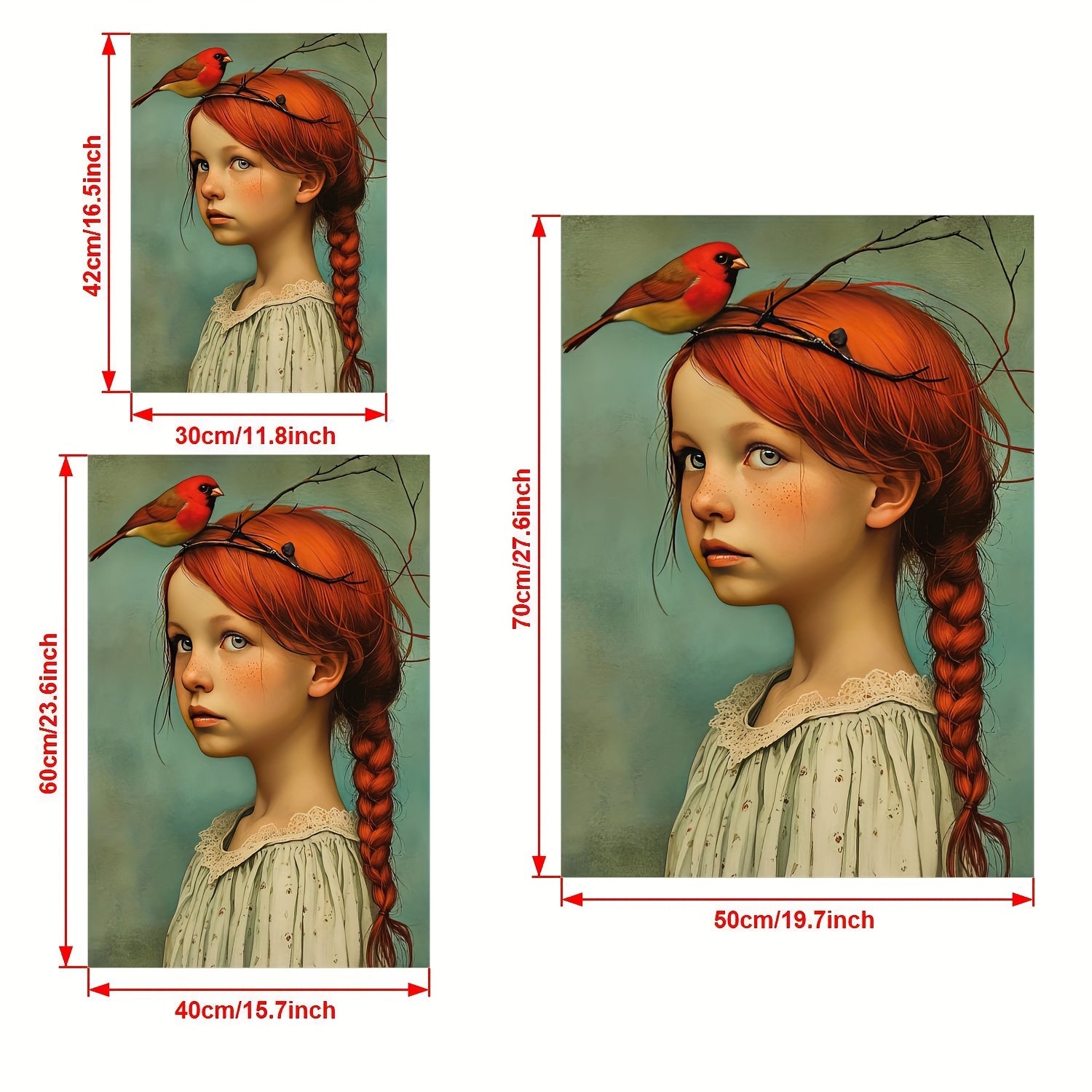 1-piece Art Deco Classic Modern Canvas Poster - Frameless Portrait of Girl and Cardinal, Wall Decoration for Home and Office Space