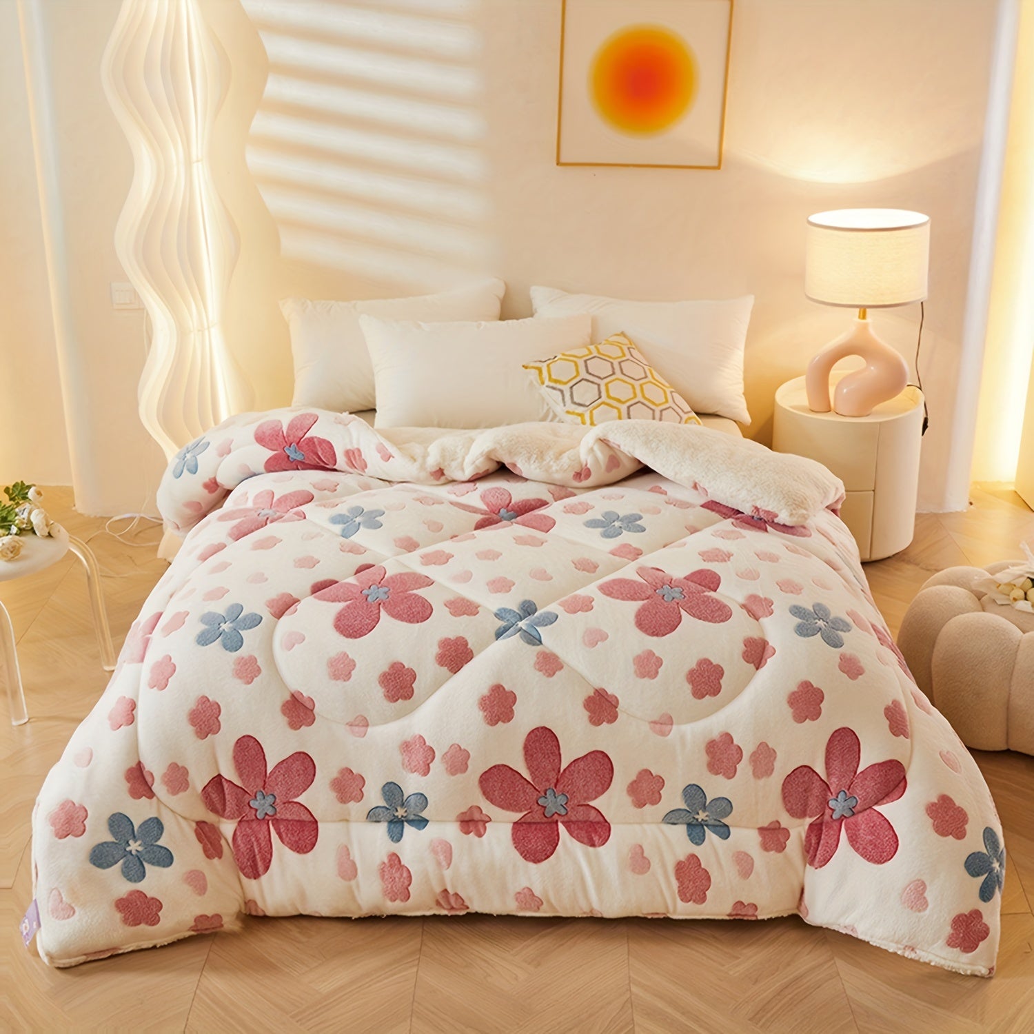 Edredão de Inverno em Pêlo Suave com Flores – Cobertura Quente de Poliéster para Outono e Inverno, Adequado para Quartos de Dormir e de Hóspedes