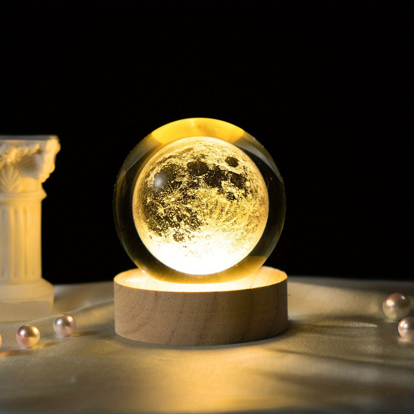 MoonCrystal - Moon Crystal Ball Lamp with Wooden Base