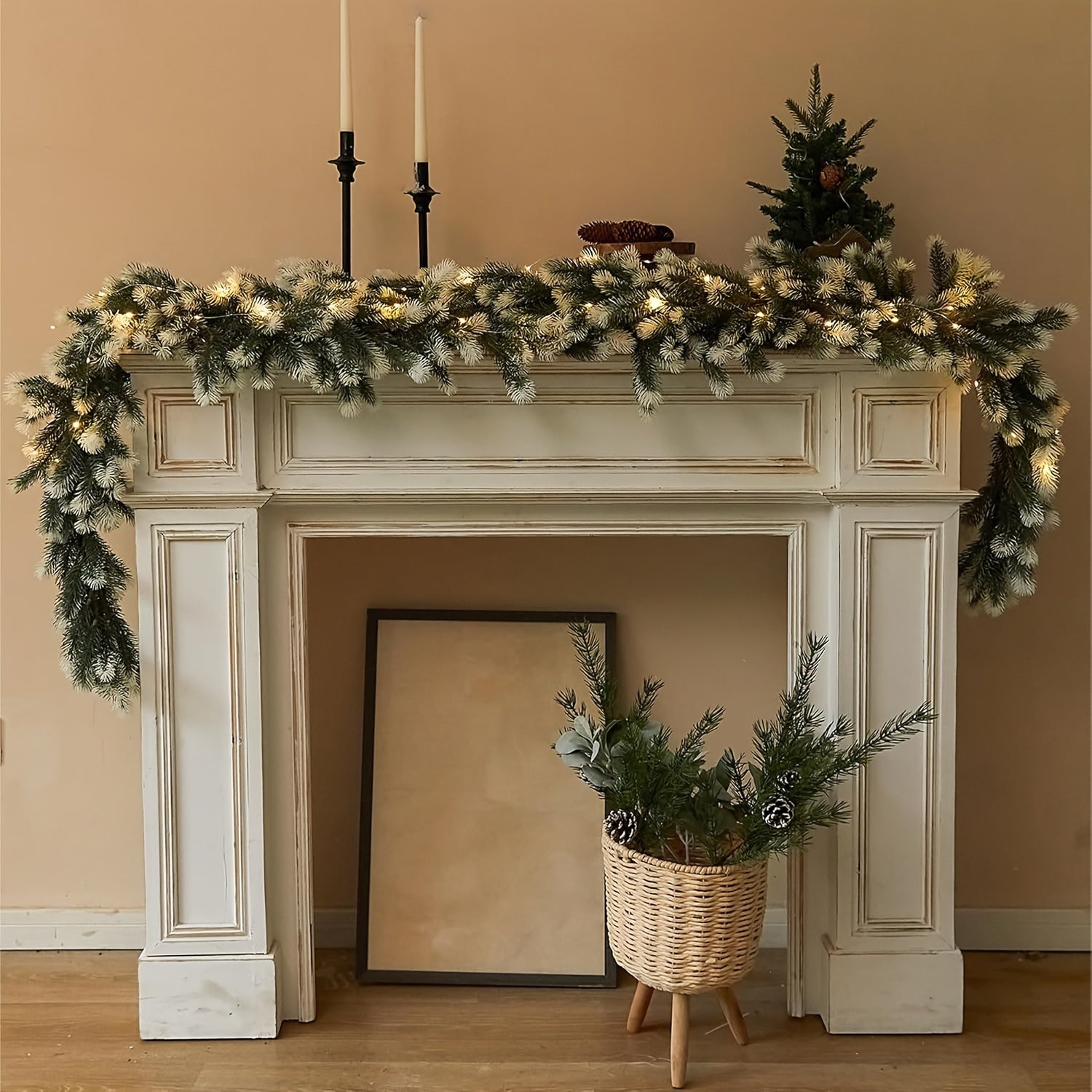 HolidayGarland - 195 cm Ghirlanda di abete natalizio con accenti bianchi, decorazione per interno/esterno