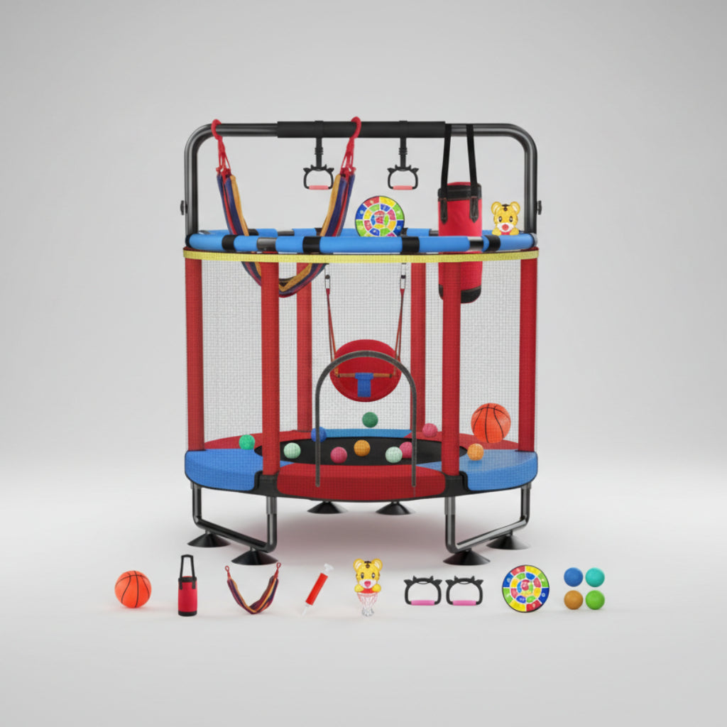 Trampolino Parco Giochi Bambini Set Gioco Multifunzionale Esterno Corde Palline