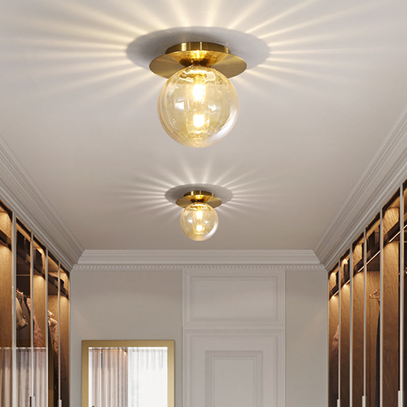 GlobeFlush - Lampada da soffitto con montaggio a incasso finitura dorata con vetro d'acqua fumé