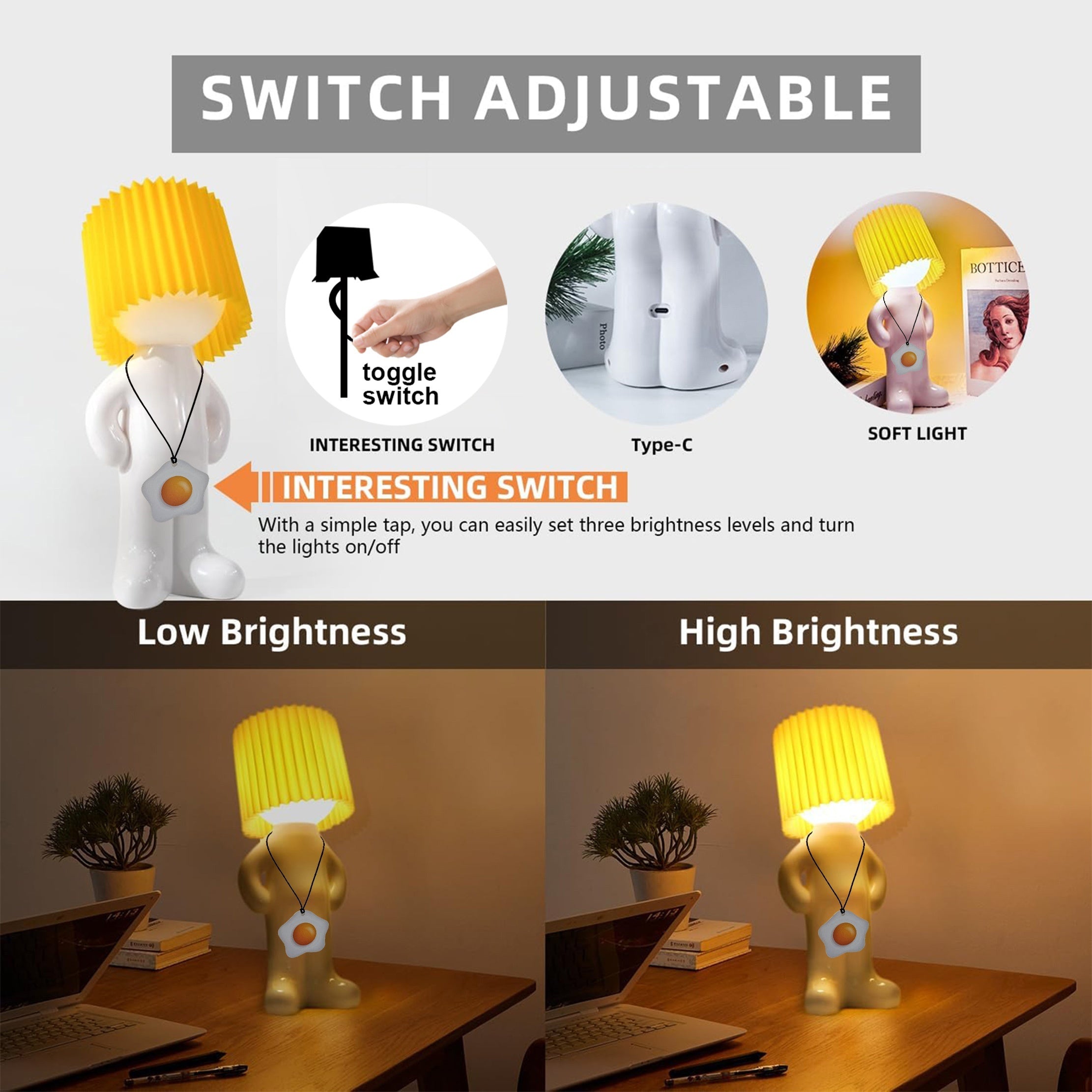 GlowCraft - Candeeiro de Mesa Regulável em Acrílico com Iluminação LED e Controlo por Botão Pressão