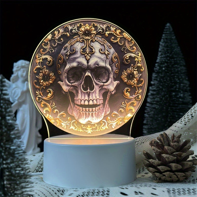 LumiSkull - USB Skull Night Lamp, Colorful Acrylic Table Lamp for Bedroom & Halloween Decoration