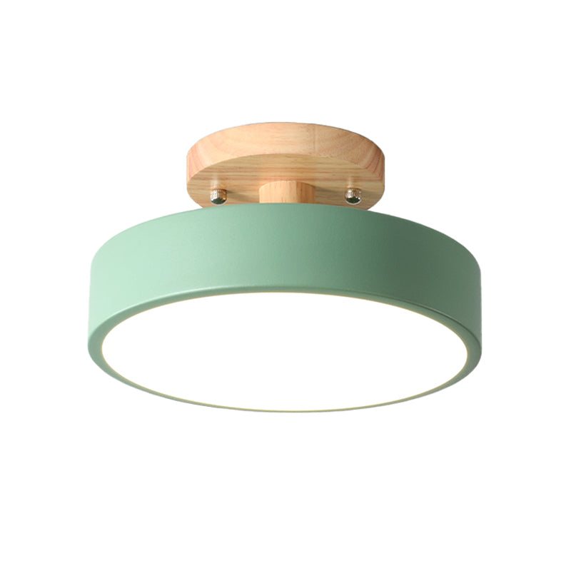 Lámpara de techo LED escandinava con tambor y madera para pasillo