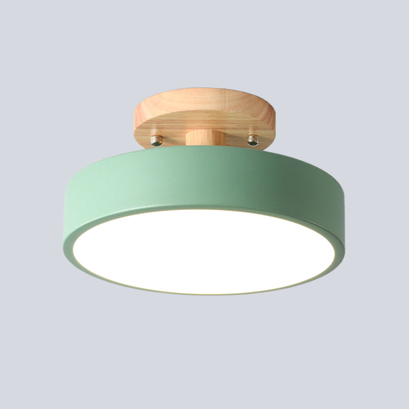 Lámpara de techo LED escandinava con tambor y madera para pasillo