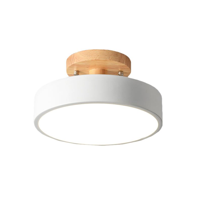 Lámpara de techo LED escandinava con tambor y madera para pasillo