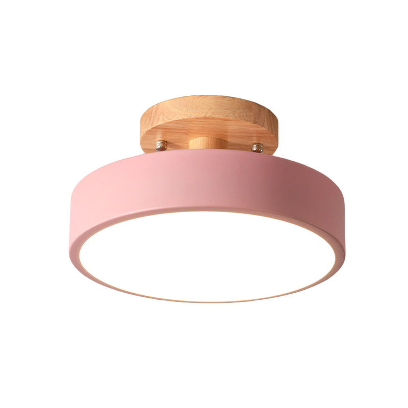 Lámpara de techo LED escandinava con tambor y madera para pasillo