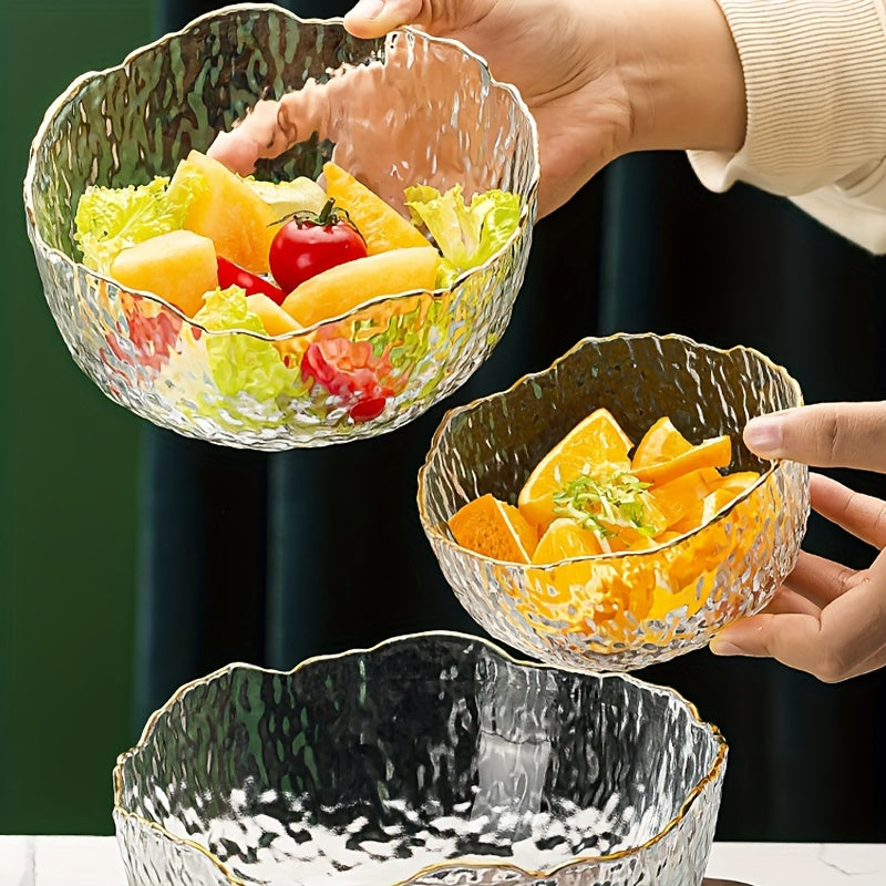 GlasEdge - 3-piece Set Golden Rim Transparent Salad Bowls