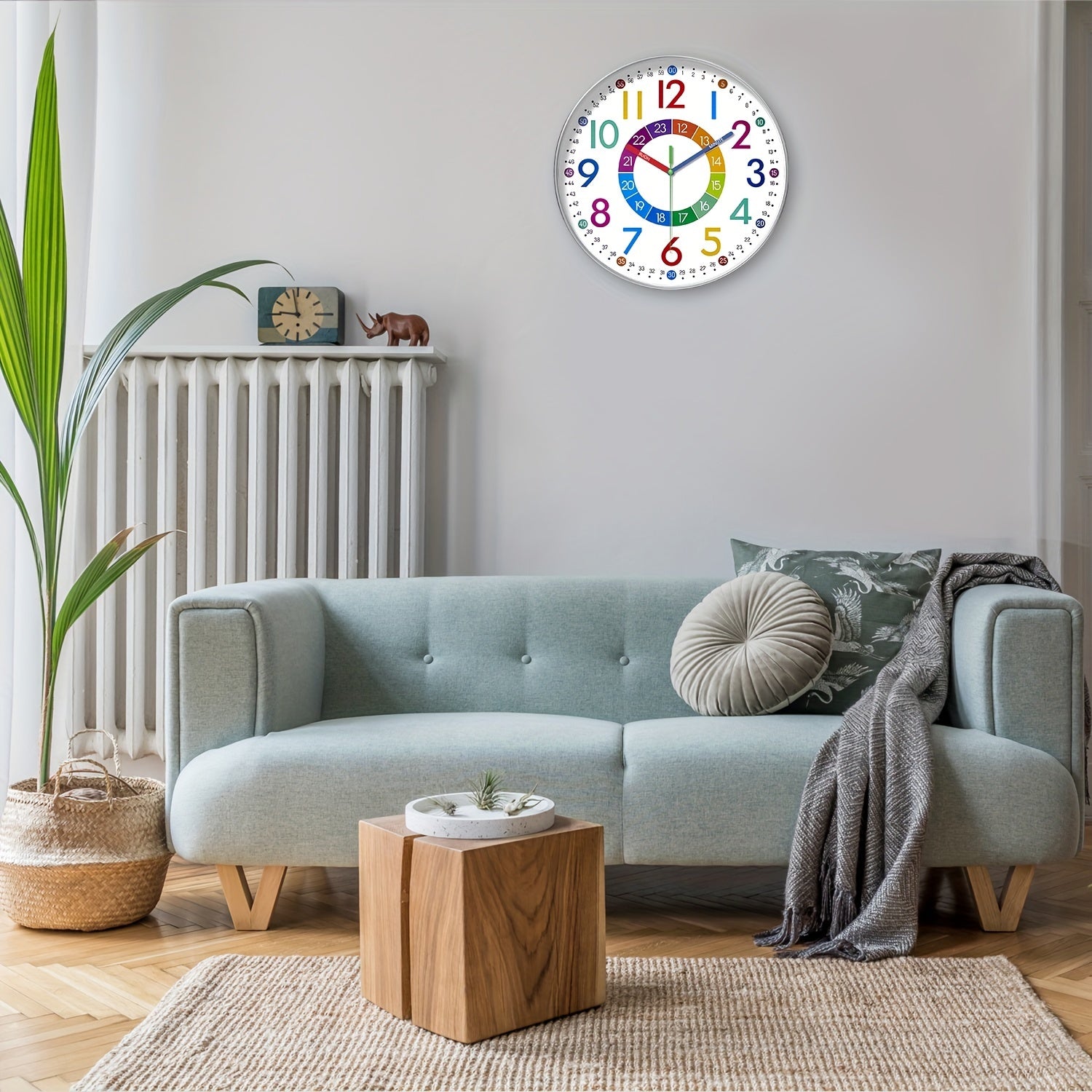 Silent Educational Wall Clock with Colorful Hands