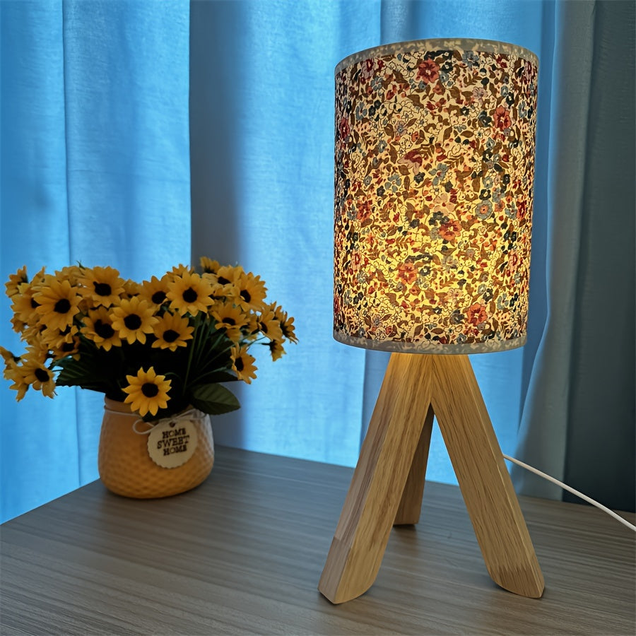 HoutLicht - Lampada da Tavolo Moderna in Legno con Paralume in Tessuto, Alimentata via USB, Lampada Notturna LED con Pulsante Push