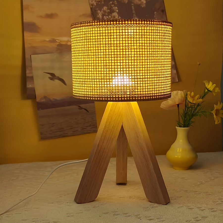 DecoLicht - Lampada da Tavolo Rustica in Legno con Alimentazione USB