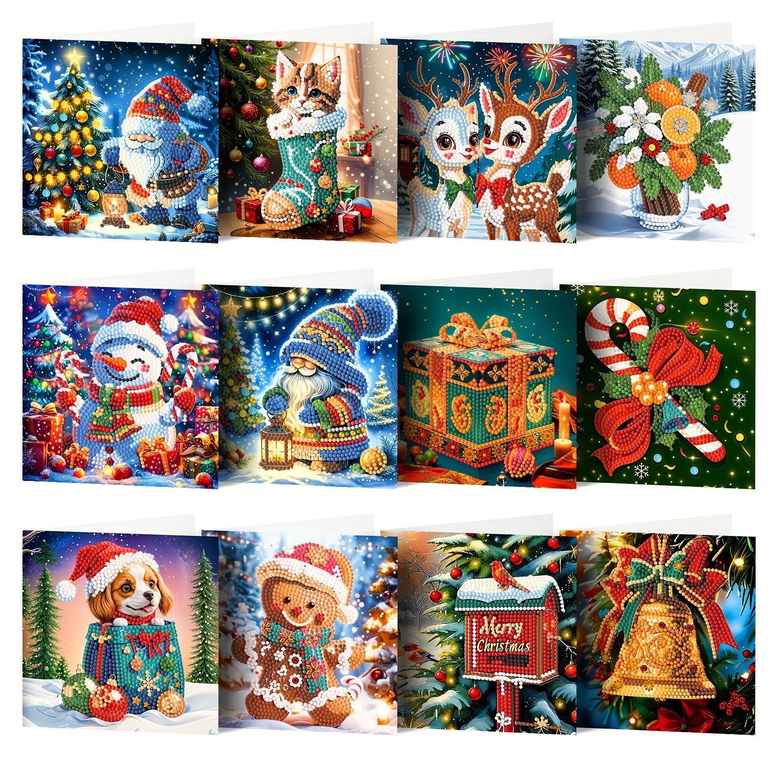 Set di 12 Carte di Pittura Diamante Natalizie Fai-da-Te