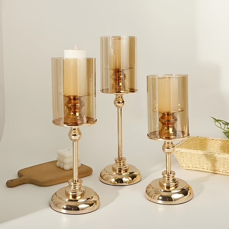Set di candelieri in metallo a 3 pezzi – Stile retro di lusso, perfetto per matrimoni e decorazioni da tavola