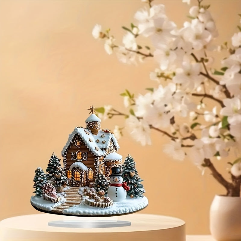 DecoGember - Acrylic Gingerbread House with Snowman, Modern Christmas Table Decoration