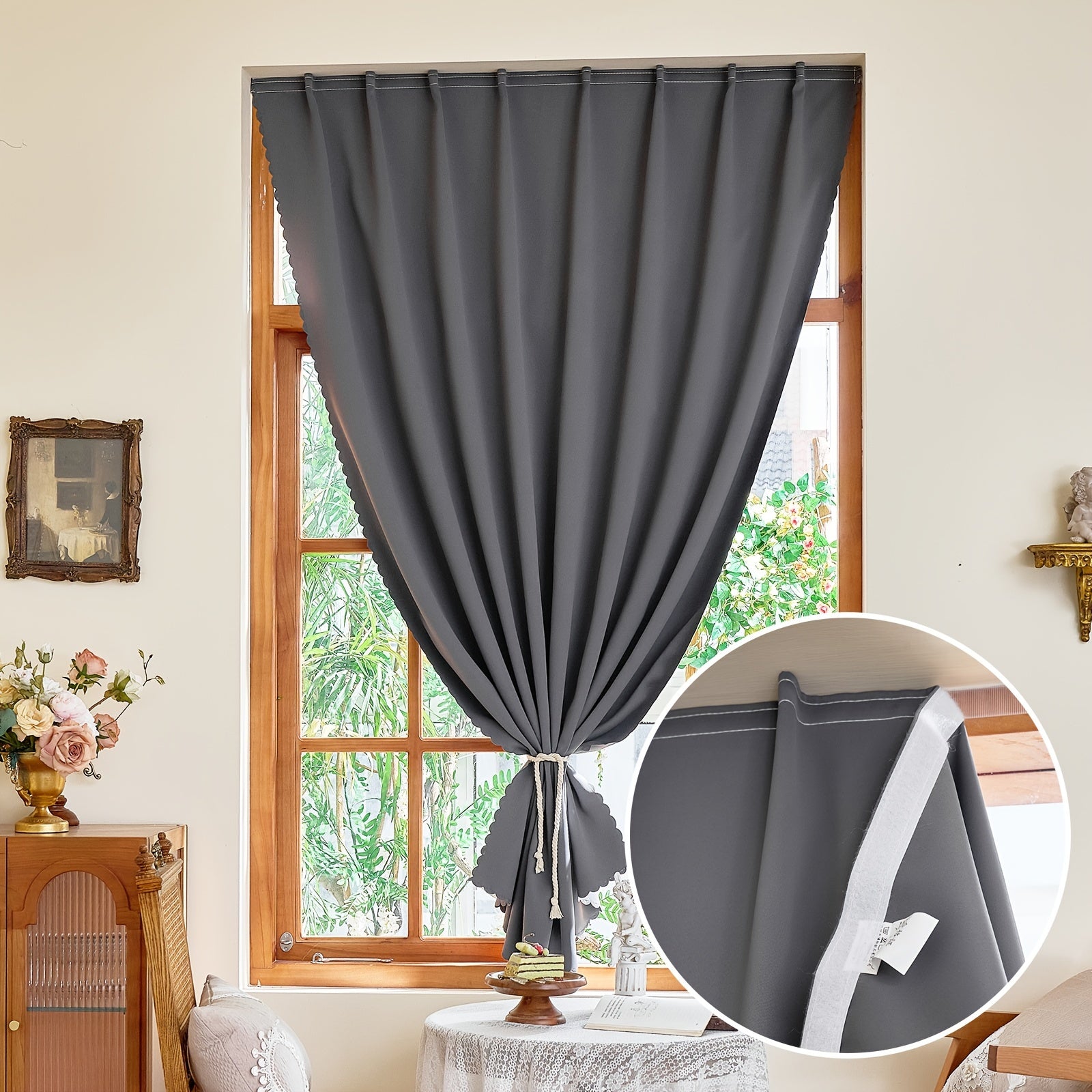 1 Piece Blackout Curtains - Self-Adhesive Window Covering for Bedroom and Living Room