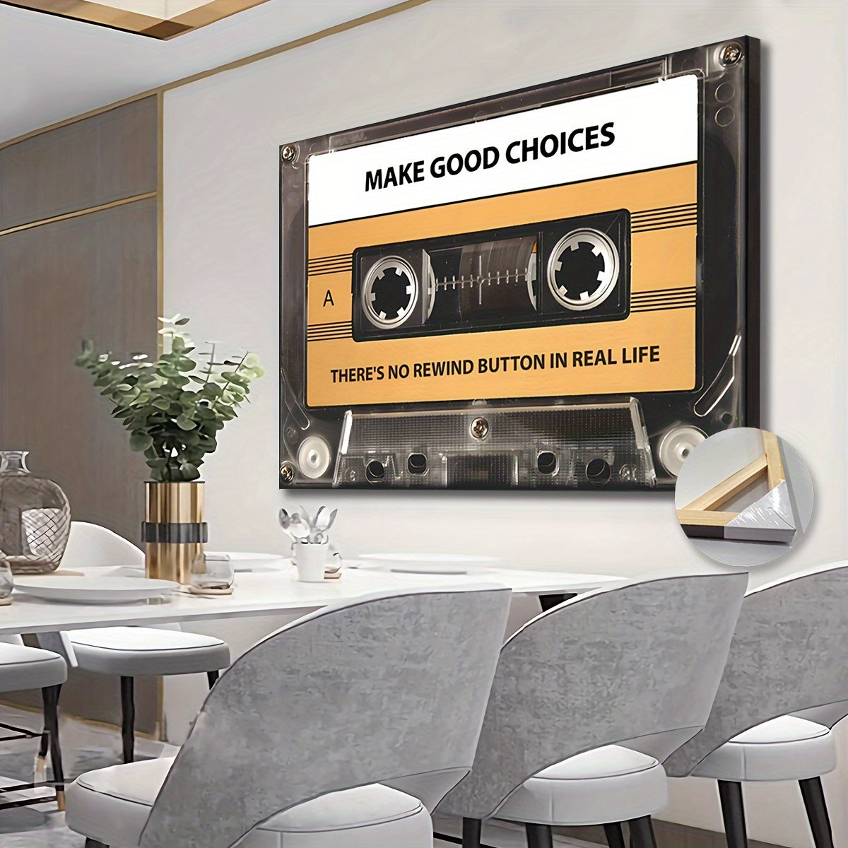 Tela de Cassete Retro Extra Grande - Citação Inspiradora, Pronta para Pendurar, Perfeita para Sala de Estar e Escritório