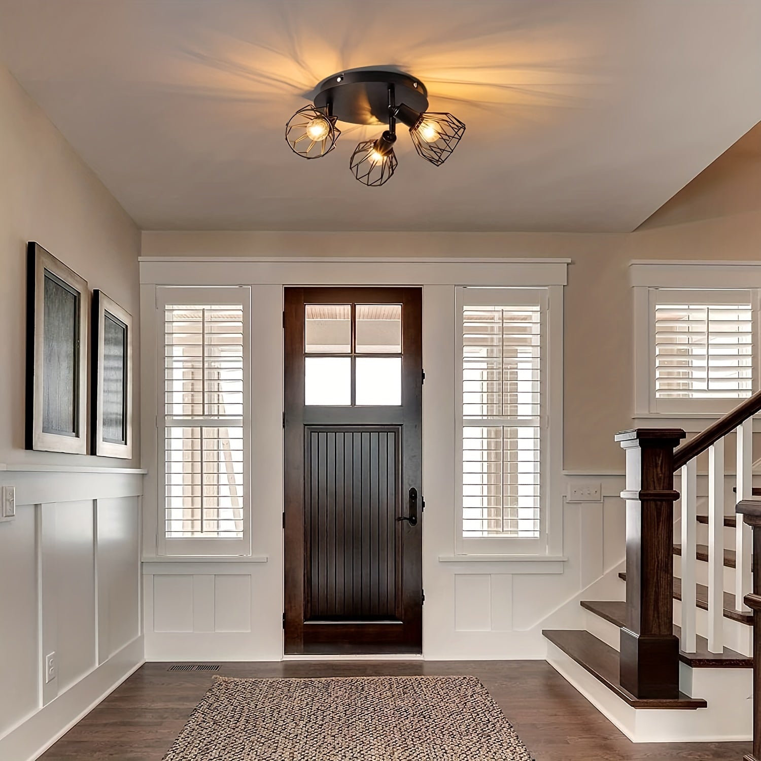 RusticGlow - Farmhouse Style Black Ceiling Lamp with Rotating Lampshades