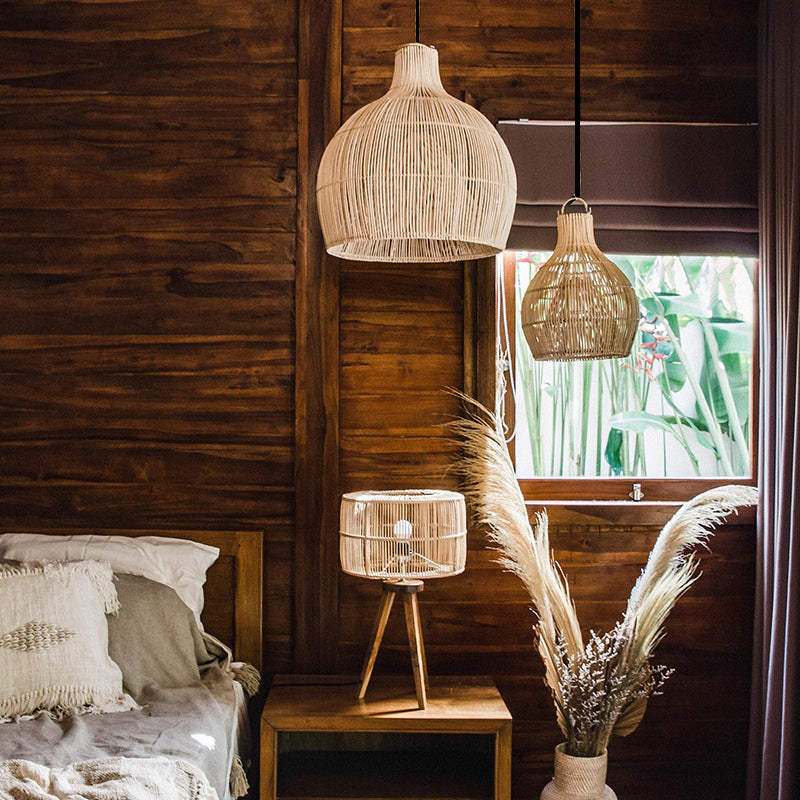 Boho Wicker Lampshades Handwoven Kitchen Island Pendant Lamp