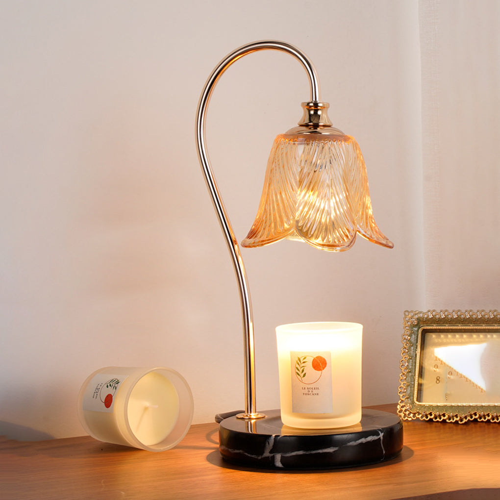 CandleGlow - Calentador de Velas Lámpara de Mesa con Pantalla de Cristal