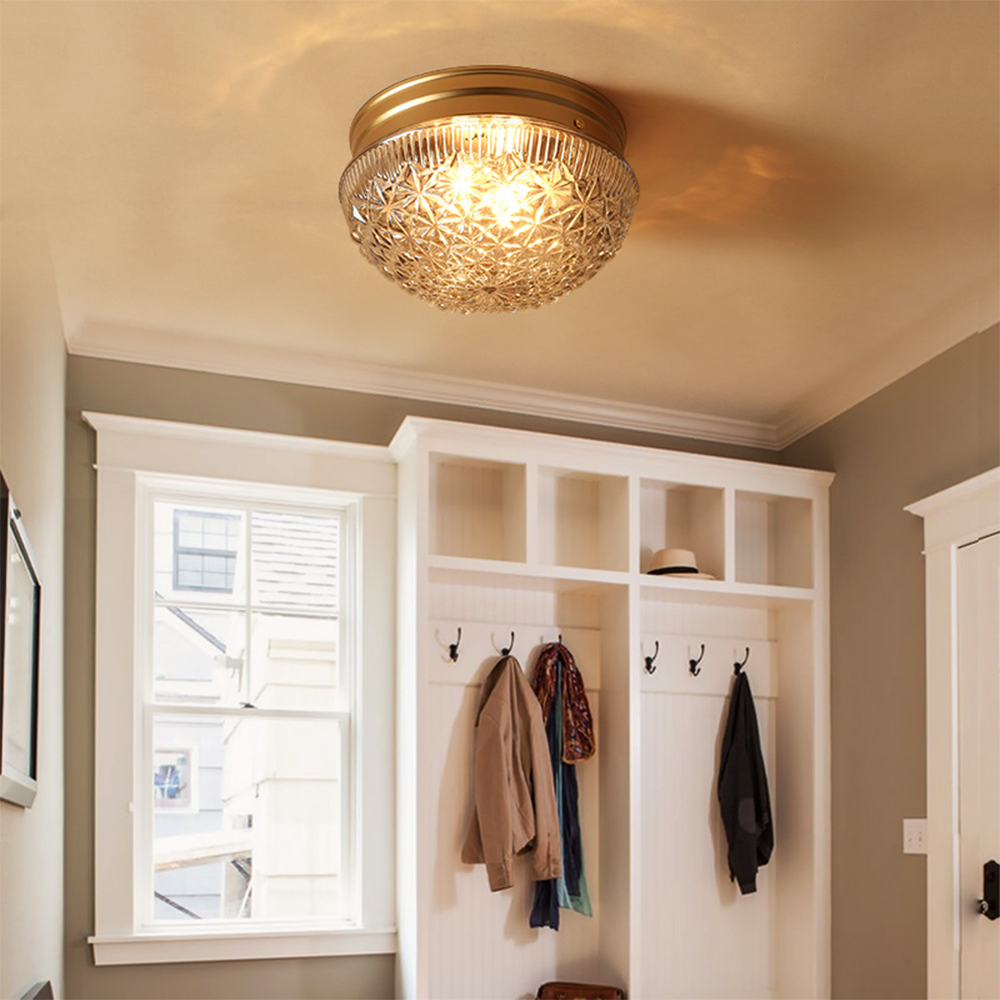 Lampada da soffitto in vetro trasparente scanalata per camera da letto