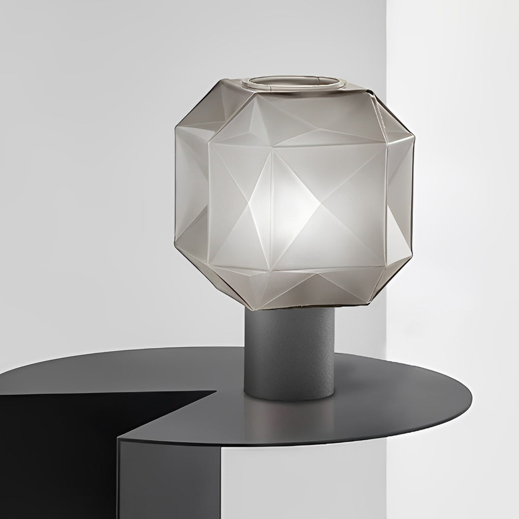 1-Licht Cubo Lampada da Tavolo con Paralume in Vetro Grigio Fumè