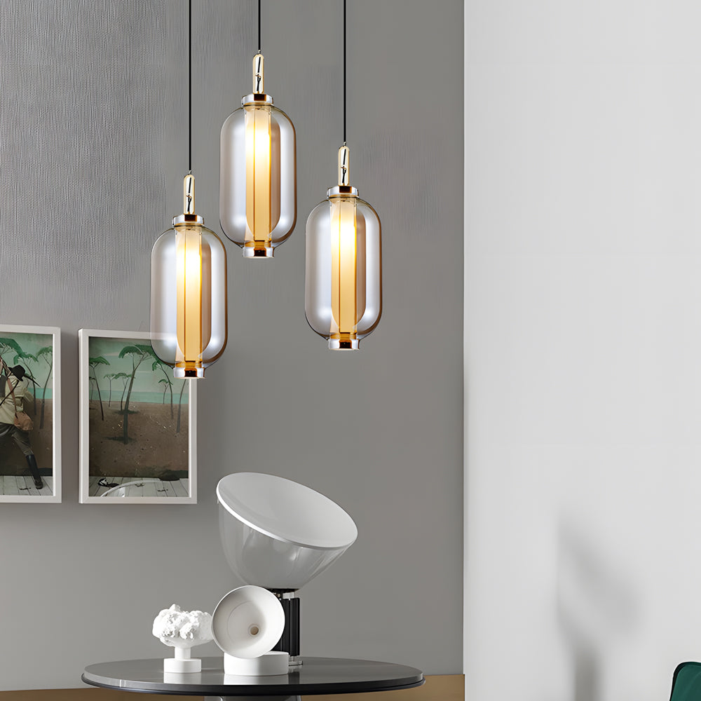 Lampada a sospensione in vetro ambra