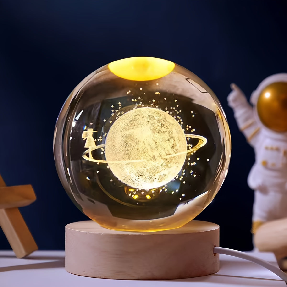 LuminaSphere - 3D Crystal Ball LED Table Lamp with Wooden Base