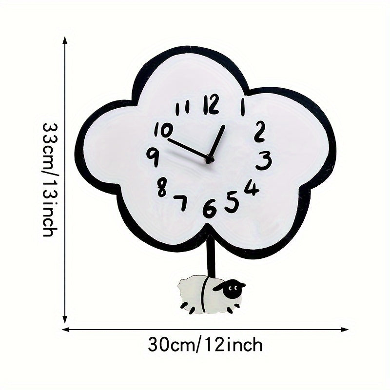 CloudSwing - Cartoon Stille Wandklok met Schommelend Schaap