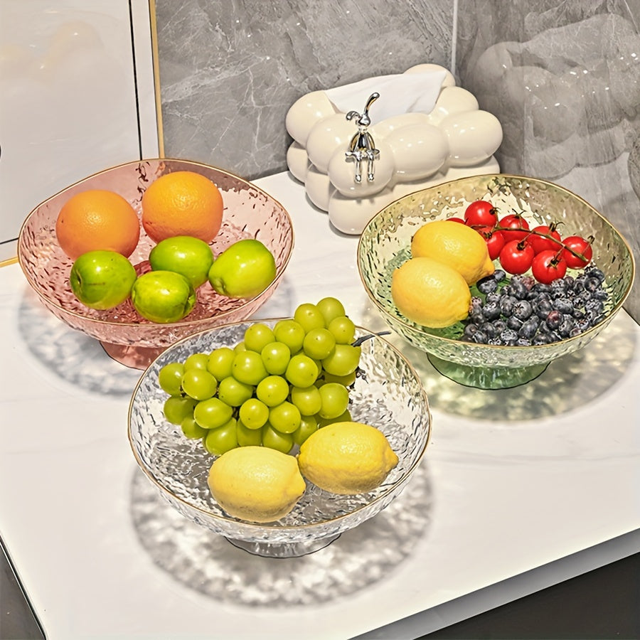 ClearServe Fruit Bowl - Transparent PET Bowl with Drain for Snacks