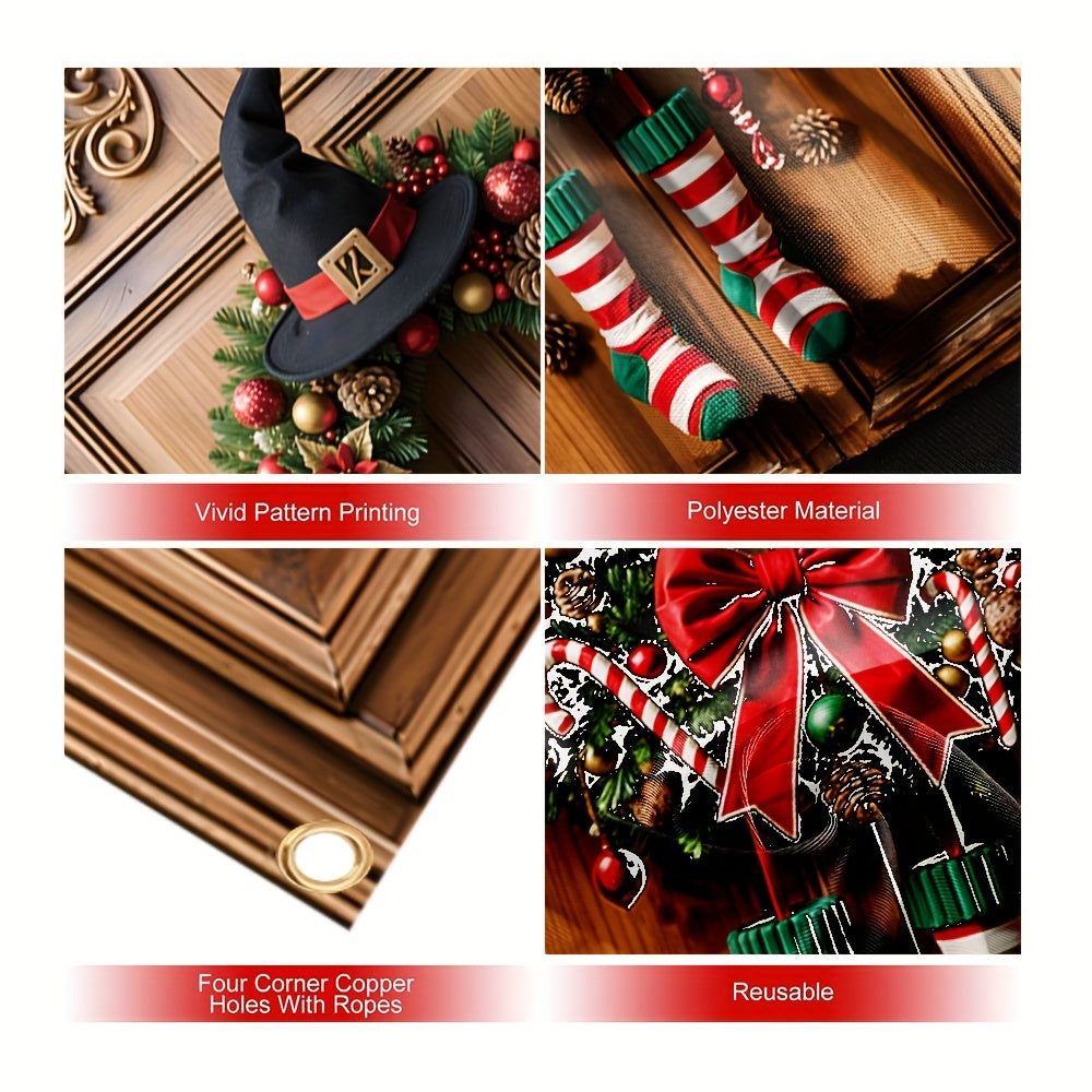 HolidayBanner - Polyester Kerstdeurbanner met Krans
