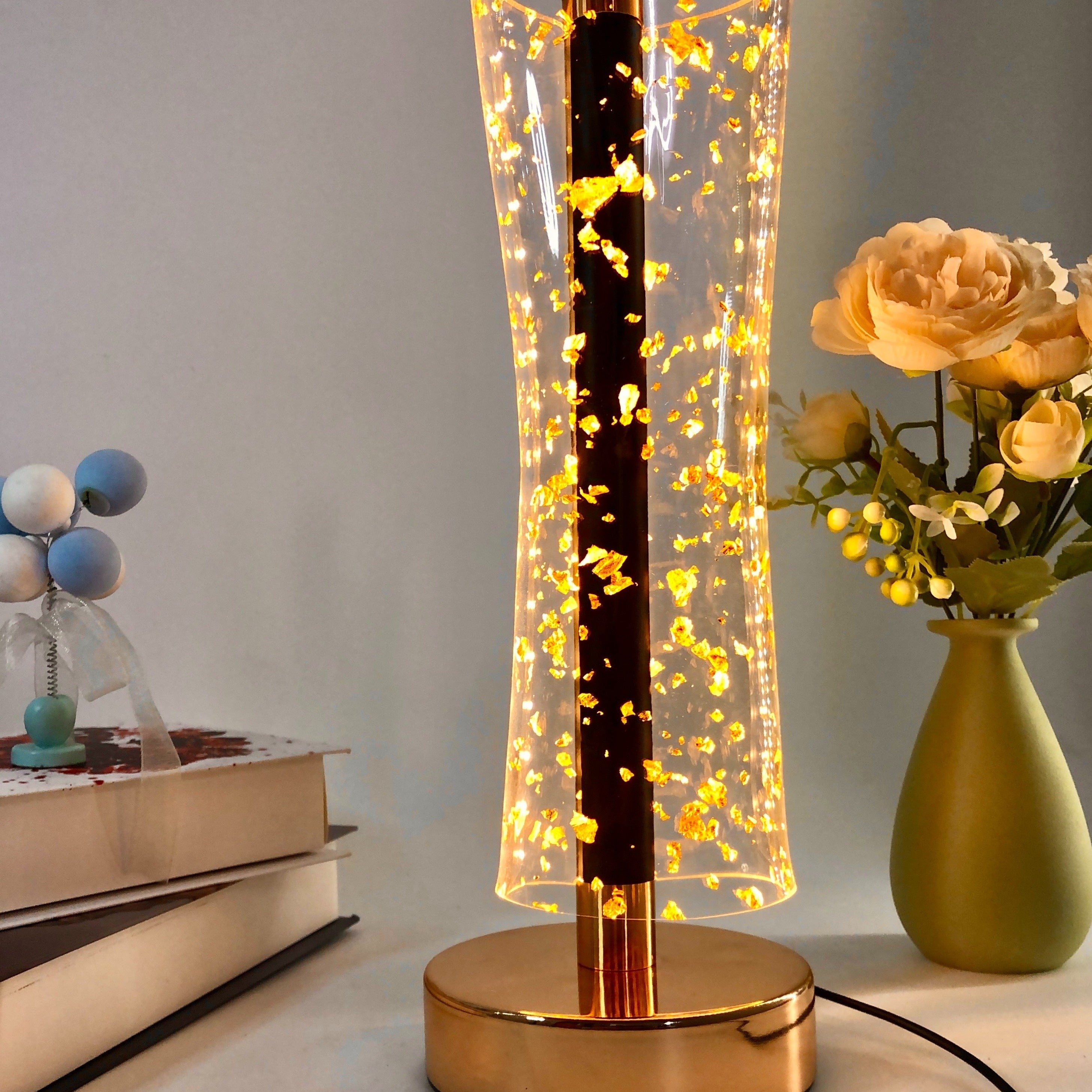LumiAcryl - Modern Acrylic Table Lamp with Gold Foil and 3-Color Dimmable Lighting, USB-Powered