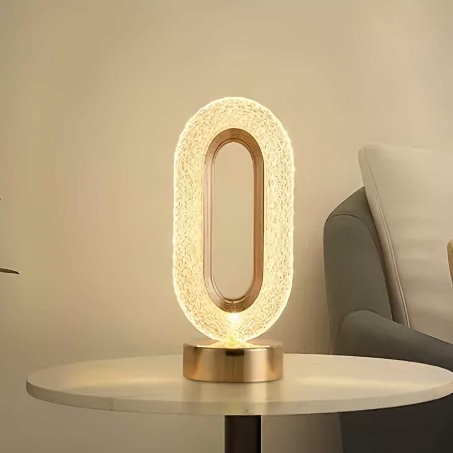 LuxeGlow - Oval Crystal USB Table Lamp for Bedroom and Living Room