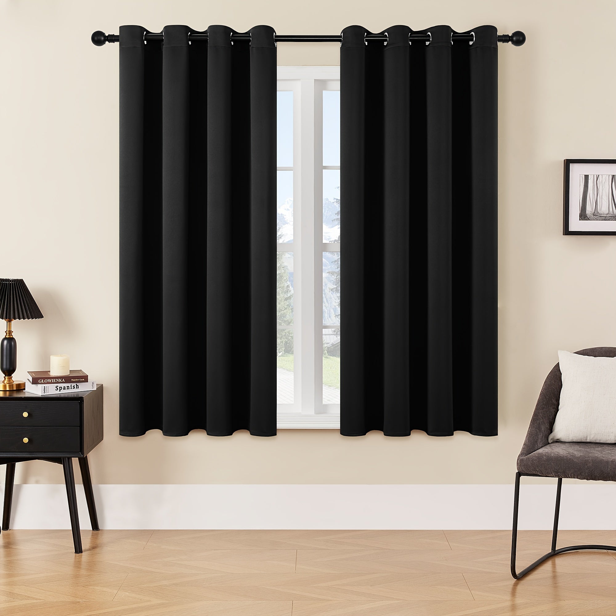 Cortinados Opacos - 2 Peças de Cortinados Modernos em Poliéster com Isolamento Térmico e Ilhós