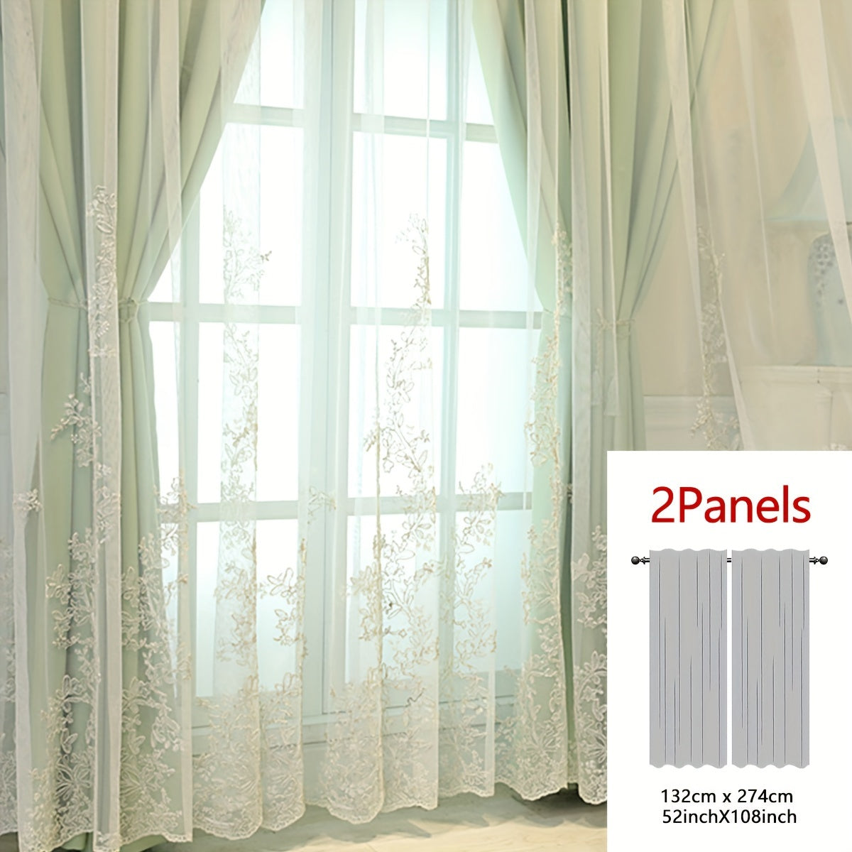 2 Piezas Cortinas Bordadas de Hada Elfo - Paneles de Cortina Translúcidos con Tela Integrada y Anillas