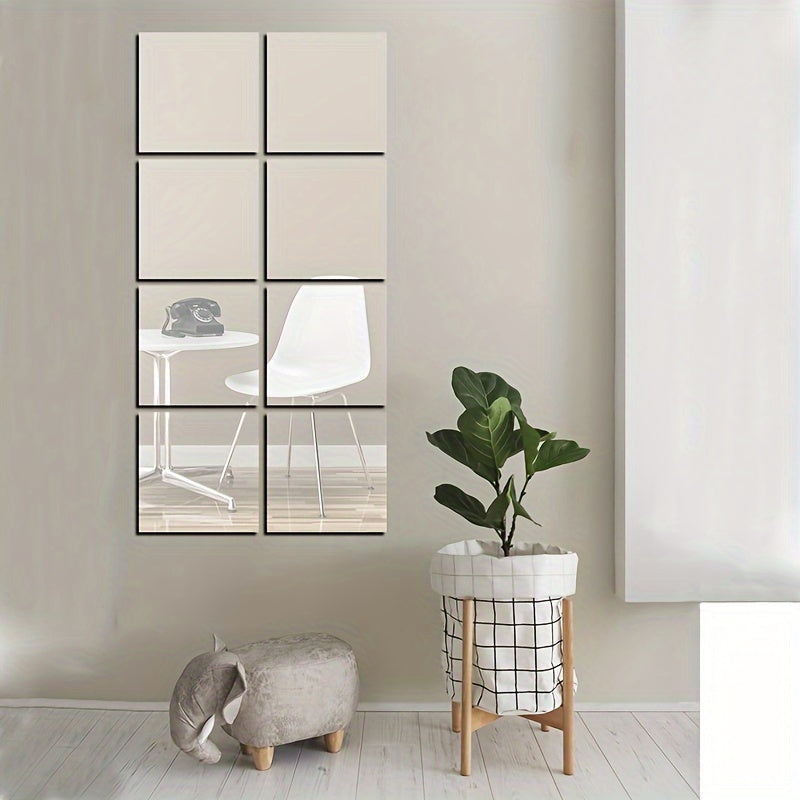 Set de 8 piezas de azulejos de espejo acrílico 3D - Resistente a roturas, decoración autoadhesiva para sala de estar, dormitorio, oficina y cocina