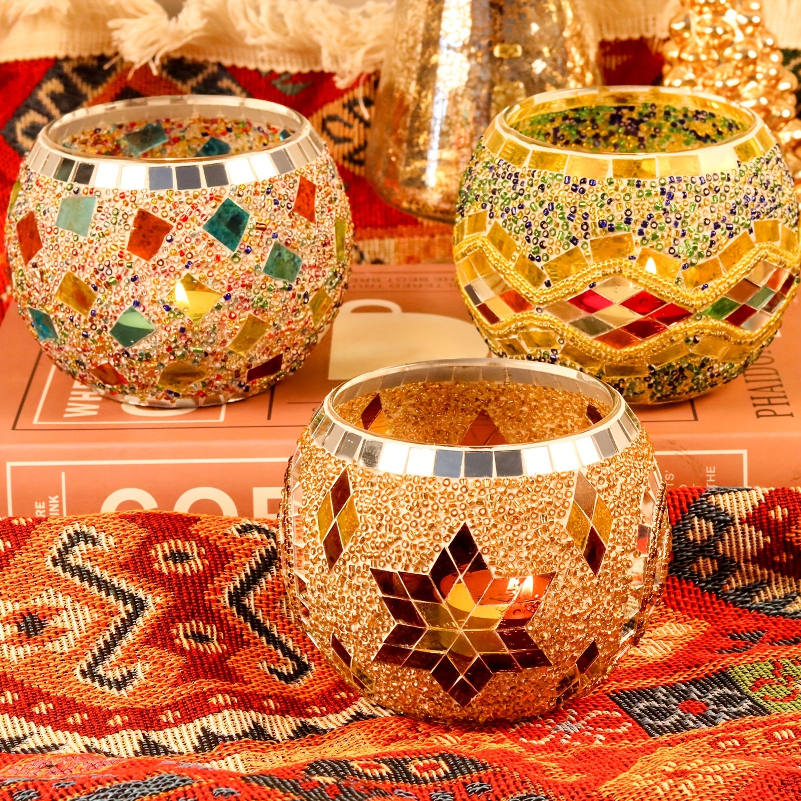 Set di Portacandele in Mosaico 3 Pezzi - Candelabri Unici Fatti a Mano