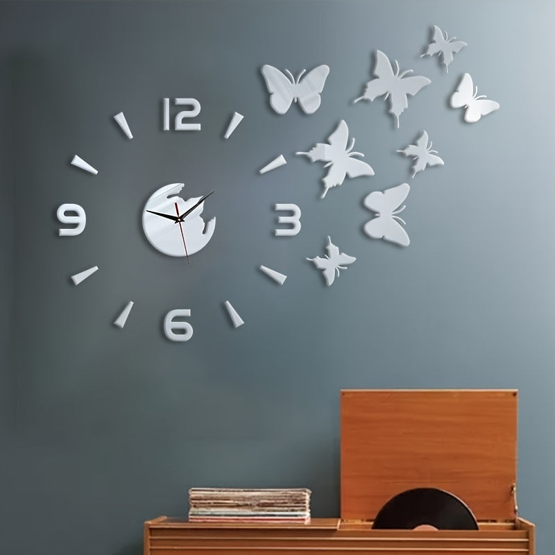 AcrylicButterfly - Relógio de Parede Espelho 3D Borboleta Faça Você Mesmo