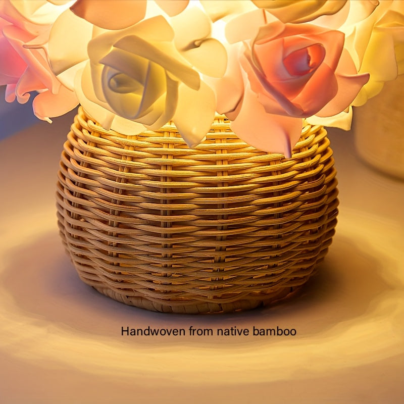 FloraGlow - Art Deco USB Rose Table Lamp with Polished Base and Bulb