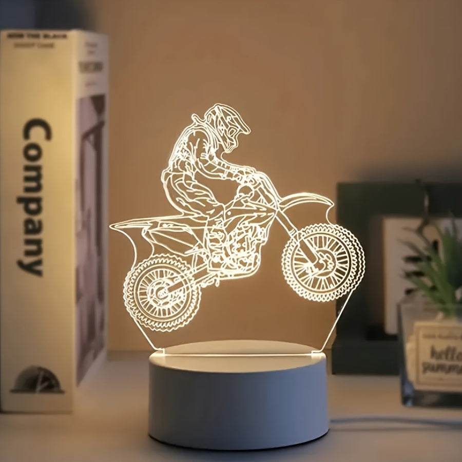 MotoLamp - 3D LED Night Lamp Motocross Theme, USB-Powered Ambient Light