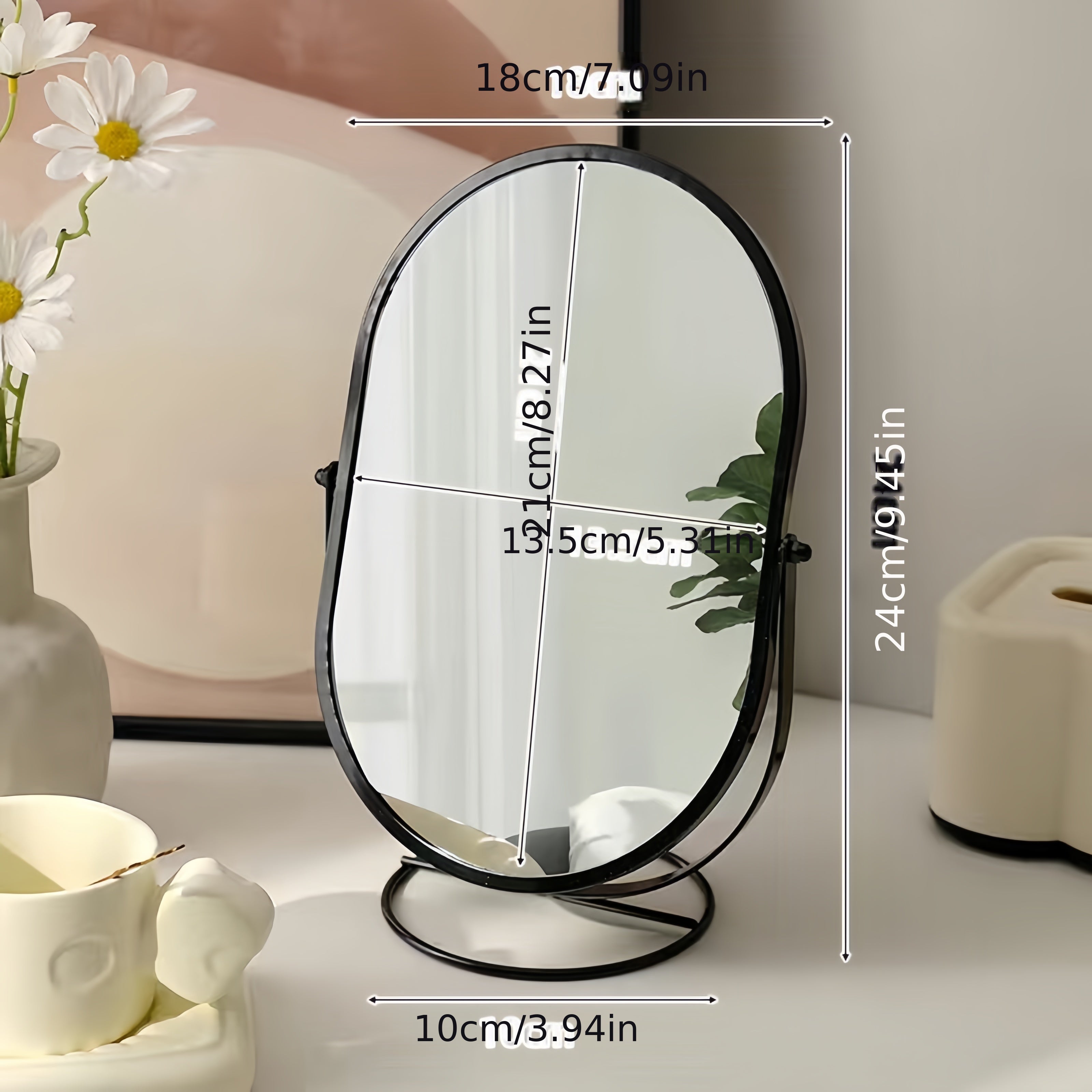 Specchio per Trucco Rotante a 360° – Cornice in Ferro, Compatto e Portatile, Nessuna Elettricità Necessaria